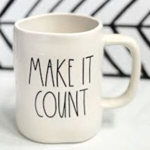 Rae Dunn White Black Make It Count Signature Ceramic 16 oz Mug